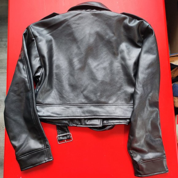 H&M Divided Moto style jacket black vegan leather women's size S - Picture 3 of 7